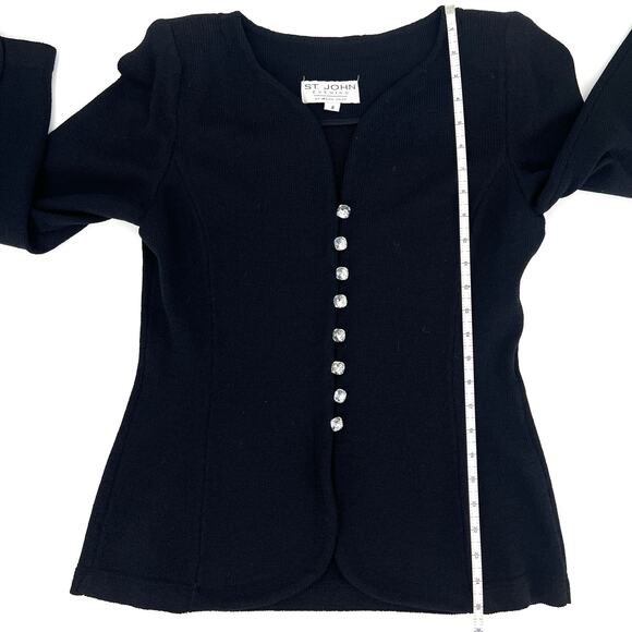 St. John Evening by Marie Gray Black Knit Jacket and Skirt Rhinestone Buttons 8 - Picture 6 of 11